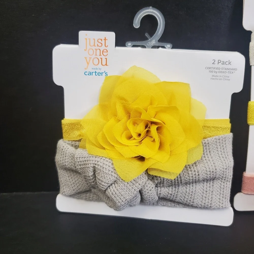 Carter's Just One You 2 Piece, 3 Pc Soft Baby Headbands ~ Yellow Flowers, Bows